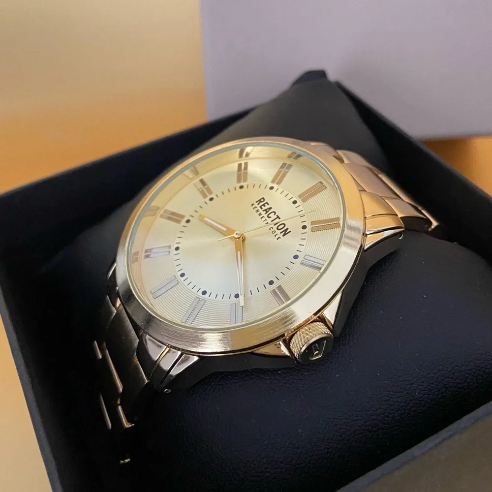 NEW Kenneth Cole Reaction Men's Champagne Dial 3 Hands Movement Watch, 4…